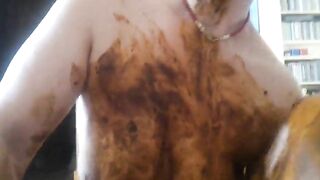 Busty milf covered in shit give scat blowjob