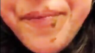 Amateur gal eating her shit