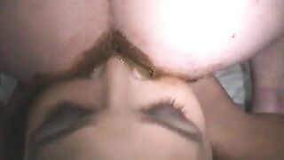 Asian babe eating shit from white ass