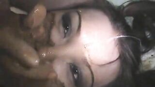 Asian sexy slut gives scat blowjob