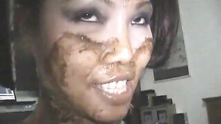 Asian sexy slut gives scat blowjob