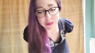 Cute nerdy brunette girlfriend poops for you