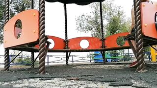 Redhead teen babe pooping in the park