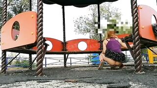 Redhead teen babe pooping in the park