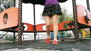 Redhead teen babe pooping in the park