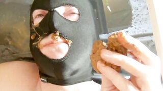 Chubby mature lady poops heavily for slave