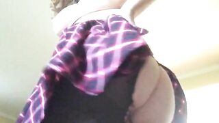 Pretty blonde babe in mask teasing and poop pov