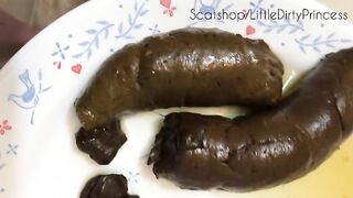 Shaved pussy brunette MILF masturbates ad poop