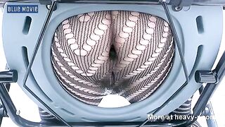 Lady in fishnet pooping