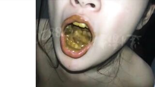 Cute Chinese girl eating shit