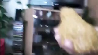 Girl shitting big pile on her hands