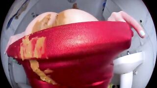 Messy hot shit in tight glossy panty