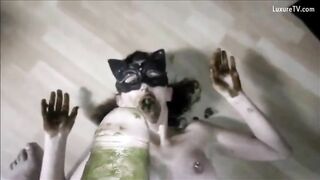 Lady gives nice scat handjob