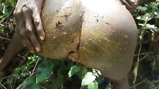 Nasty African girl smearing sweet shit on her ass