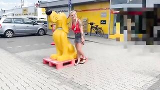 Cheeky hot blonde milf poops in the store