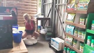 Cheeky hot blonde milf poops in the store