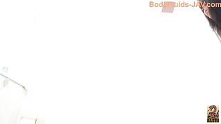 Cute hairy Japanese gal leaking cum while pooping