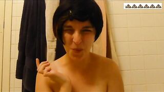 Hot brunette gal eating shit