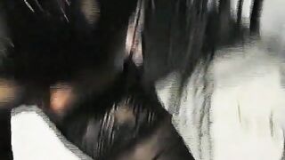 Kinky mistress in stockings pissing and pooping on slave