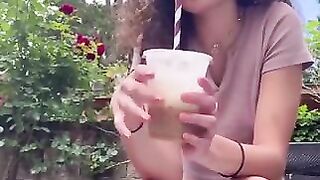 Outdoor coffee and poop in the garden