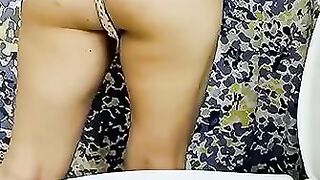 Chick with dark asshole trying her best to show her turd