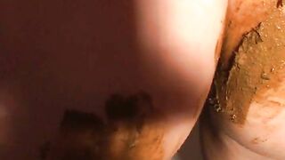 Slutty wife smearing shit while pussy fingering