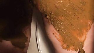 Slutty wife smearing shit while pussy fingering