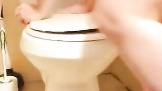 Skinny blonde takes huge shit on toilet