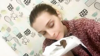 Cute teeny girl is ready for eating shit