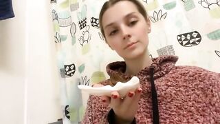 Cute teeny girl is ready for eating shit