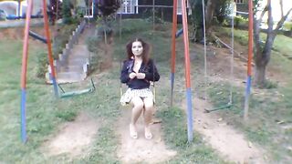 Naughty babe shitting at the playground