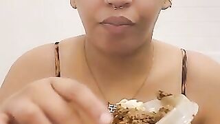 Babe eats raw shit from a cup
