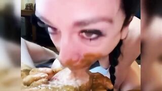 Cute brunette girlfriend sucking while puking