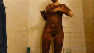 Girl smearing shit in the toilet