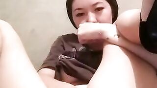 Gorgeous hot Asian girl masturbates and poo