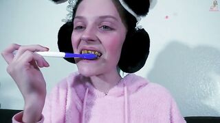 Teen Gal Brushes Her Teeth With feces