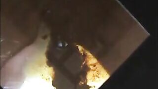 Woman shit and piss on a mirror desk