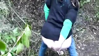 Blonde girl dropping shit in the farm