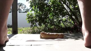 Dirty lady shits outdoor