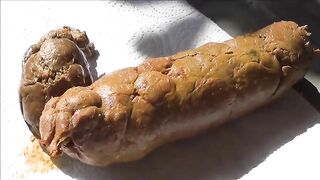 Dirty lady shits outdoor