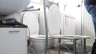 Lovely amateur lady shitting in the toilet at home
