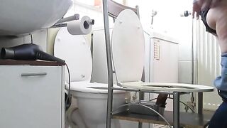 Lovely amateur lady shitting in the toilet at home