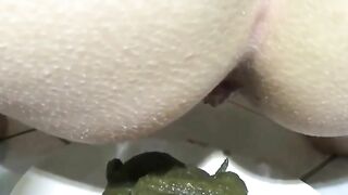Blonde babe drops a shit on a plate