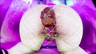 Fat ass lady in fishnet pooping in doggy style