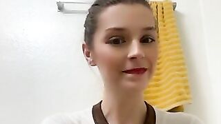 Skinny lady eating shit