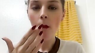 Skinny lady eating shit