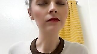 Skinny lady eating shit