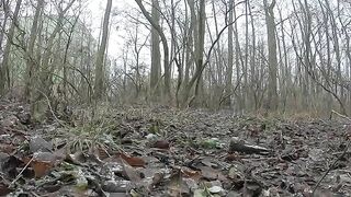 Naught big ass girl shitting in the forest