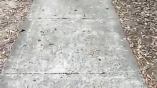 Silver-haired slut squats to dump a huge shit on the sidewalk