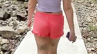 Silver-haired slut squats to dump a huge shit on the sidewalk